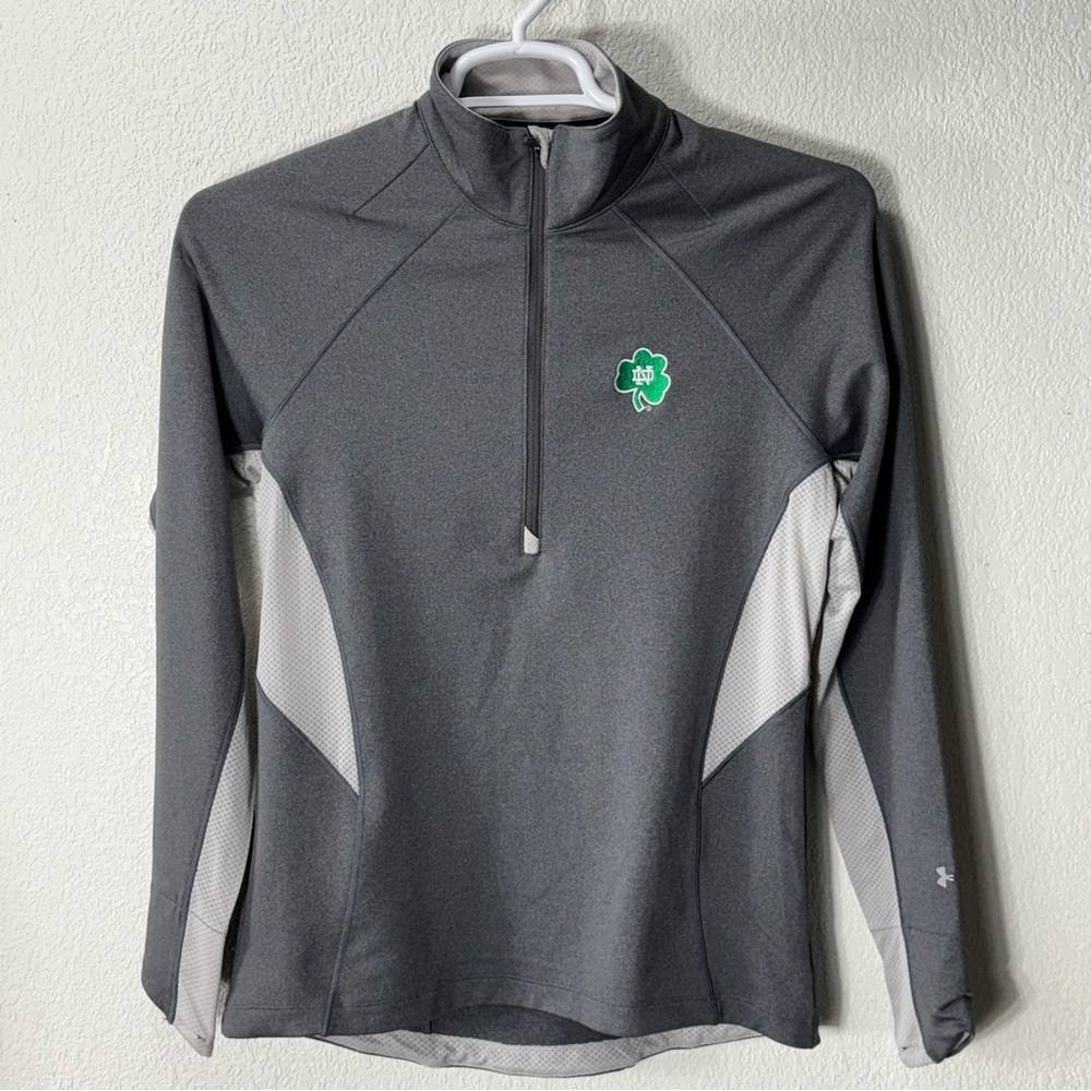Under Armour FITTED HeatGear Notre Dame Irish Glitter Large Women's 1/4 Zip Gray